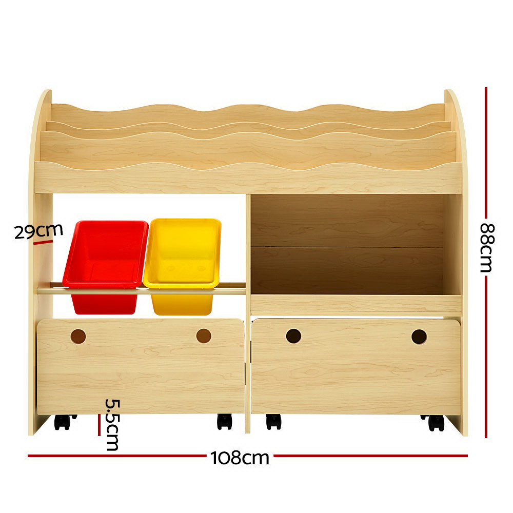 Kids Bookshelf Organiser with Toy Storage Boxes & Display Rack Homecoze