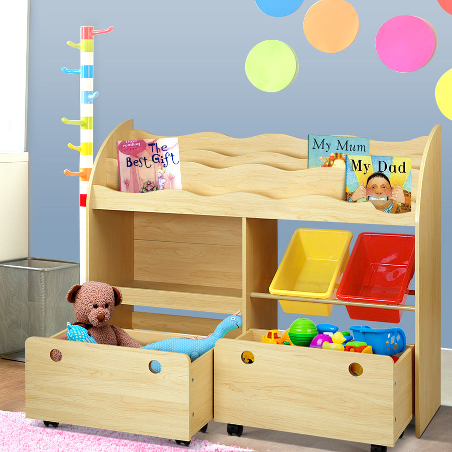 Kids Bookshelf Organiser with Toy Storage Boxes & Display Rack Homecoze
