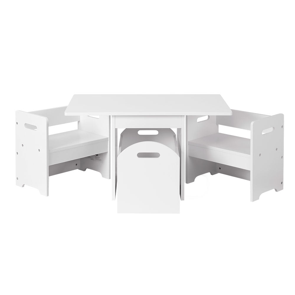 Kids Multi-function Table and Chair Activity Chest with Storage Box - White Homecoze