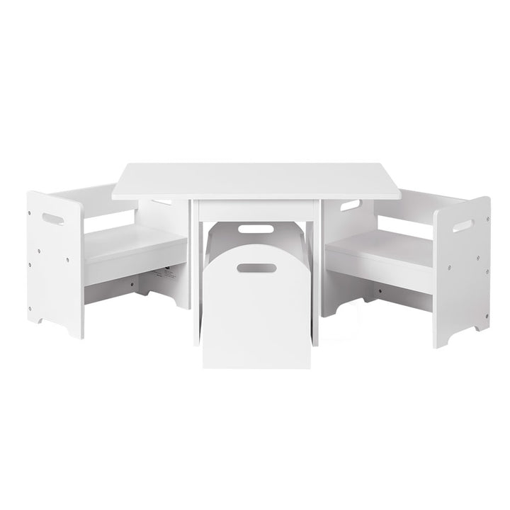 Kids Multi-function Table and Chair Activity Chest with Storage Box - White Homecoze