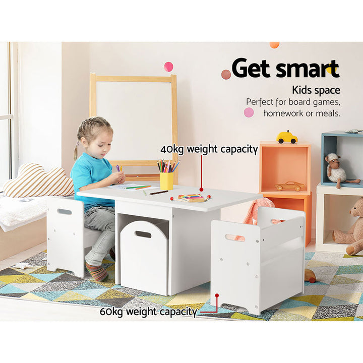 Kids Multi-function Table and Chair Activity Chest with Storage Box - White Homecoze