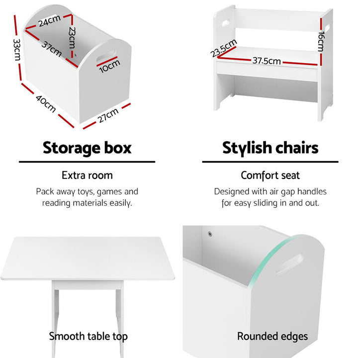 Kids Multi-function Table and Chair Activity Chest with Storage Box - White Homecoze