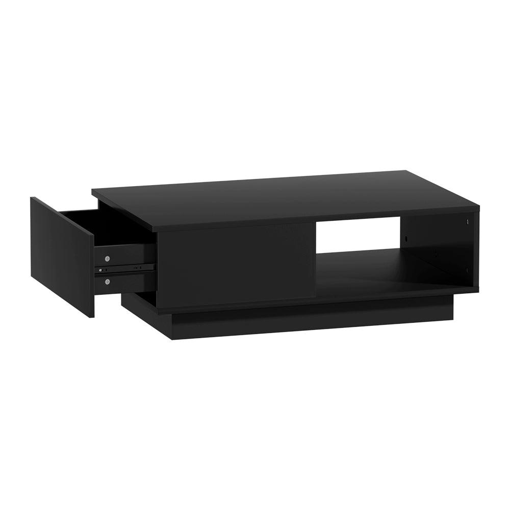 Modern LED Light High Gloss Coffee Table with Shelf & Storage Drawer - Black Homecoze