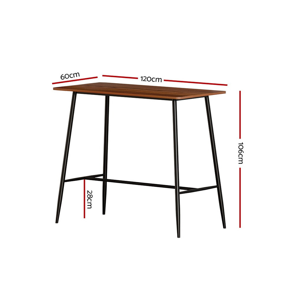 Modern Bar Table Industrial Kitchen Dining Desk High with Wood Top 120cm Homecoze