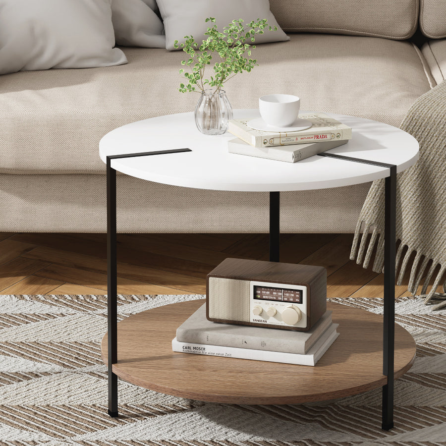 Modern Round Two Tone Coffee Table - White & Pine Homecoze