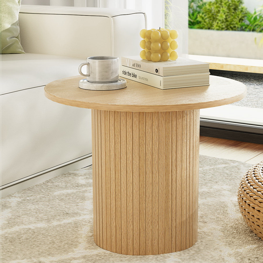 Modern Round Fluted Base Coffee Table - Pine Homecoze