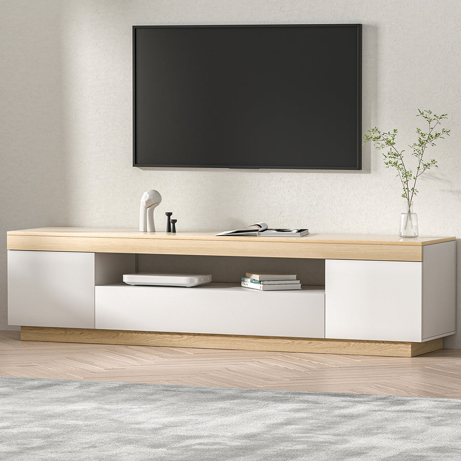 White & Wood Series Modern TV Cabinet Entertainment Unit 180cm Coastal Style Homecoze