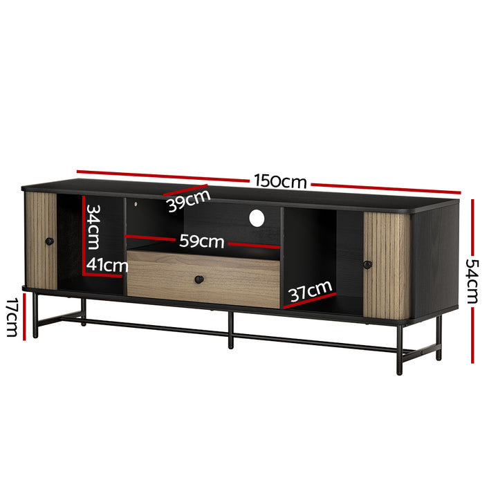 Modern Entertainment Unit with Fluted Sliding Doors 150cm - Black & Pine Homecoze