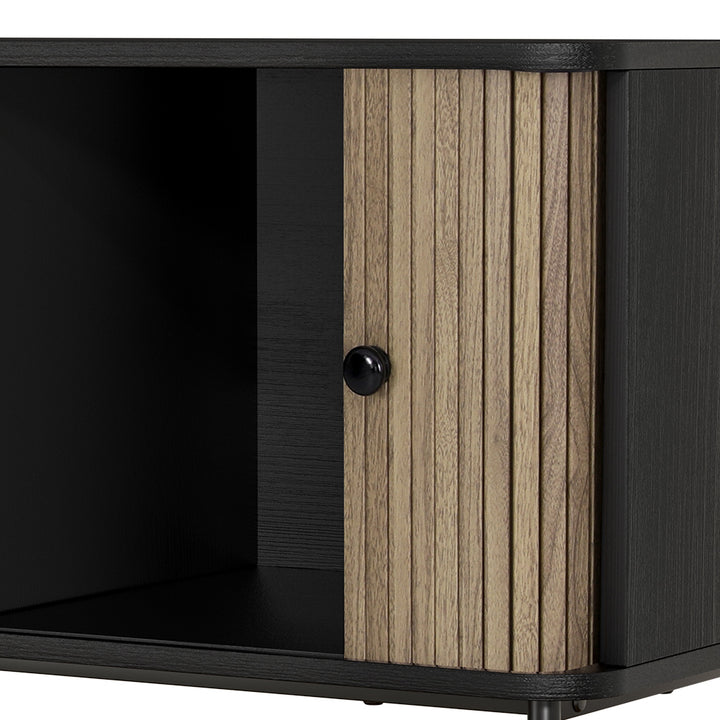 Modern Entertainment Unit with Fluted Sliding Doors 150cm - Black & Pine Homecoze