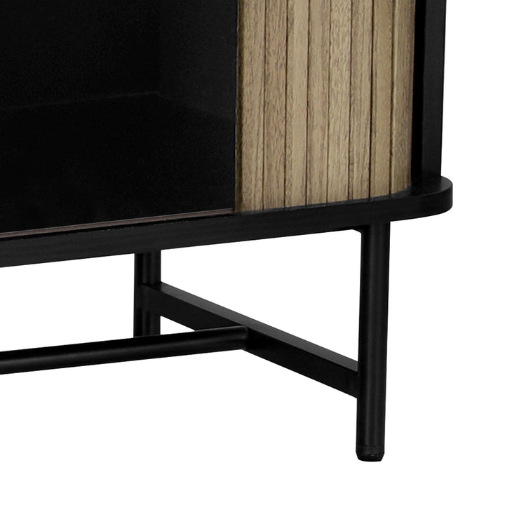 Modern Entertainment Unit with Fluted Sliding Doors 150cm - Black & Pine Homecoze