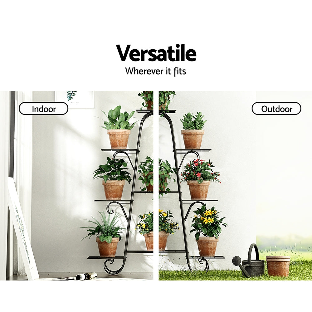 Metal Flower Pots Plant Stand Indoor or Outdoor Garden Shelf Black Homecoze