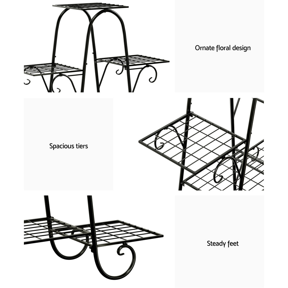 Metal Flower Pots Plant Stand Indoor or Outdoor Garden Shelf Black Homecoze