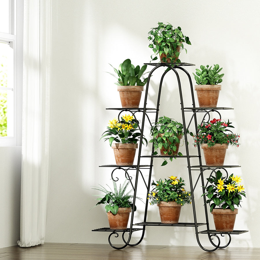 Metal Flower Pots Plant Stand Indoor or Outdoor Garden Shelf Black Homecoze