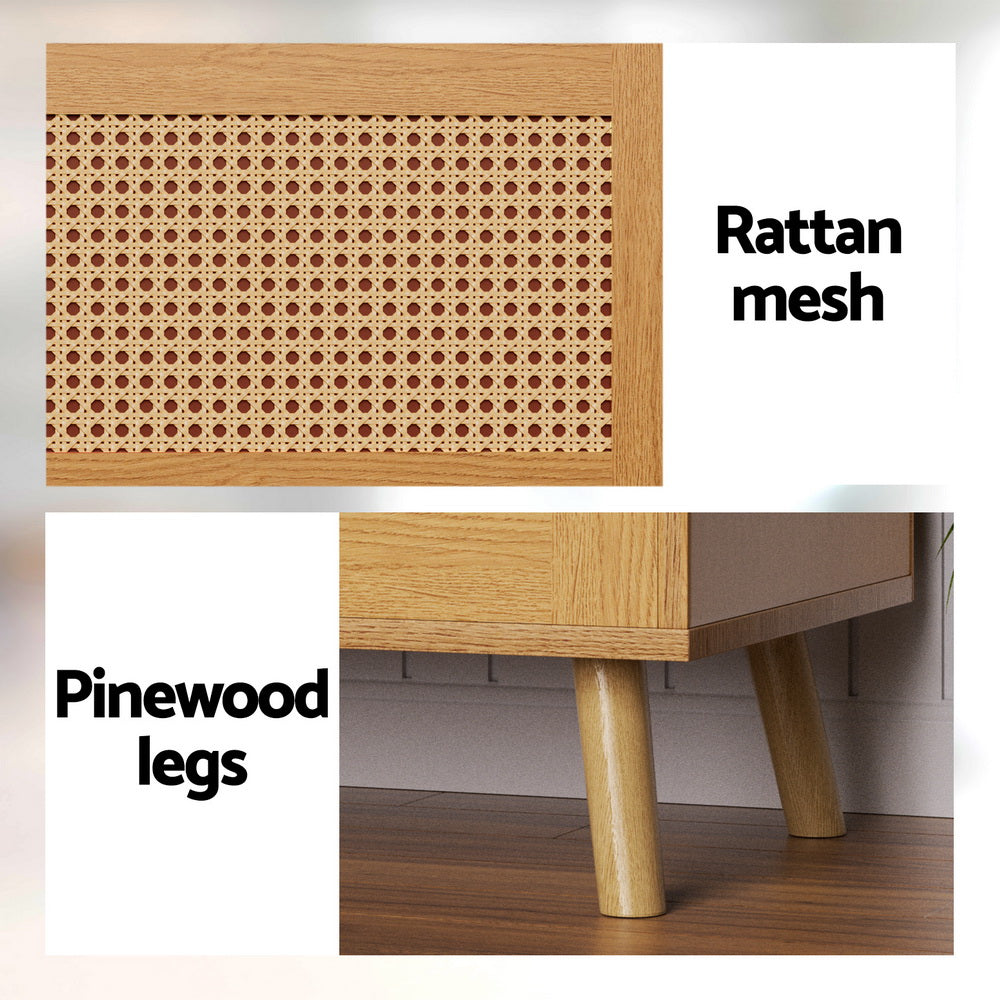 Shoe Storage Cabinet Faux Rattan Style - Pine - Homecoze