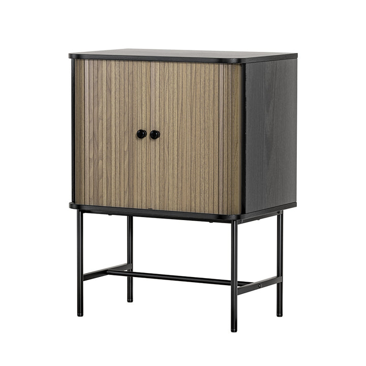 Mini Buffet Sideboard Cupboard with Fluted Sliding Doors - Black & Pine