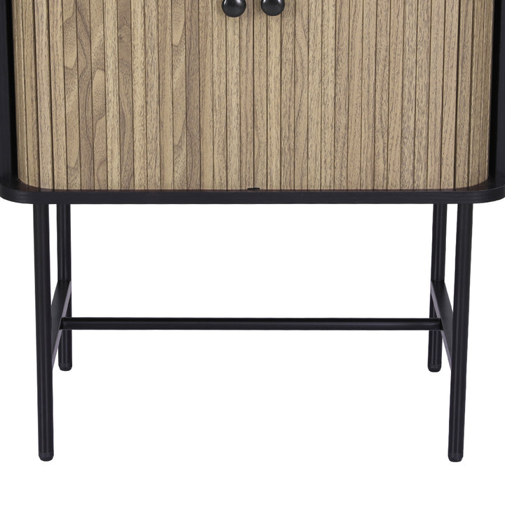 Mini Buffet Sideboard Cupboard with Fluted Sliding Doors - Black & Pine