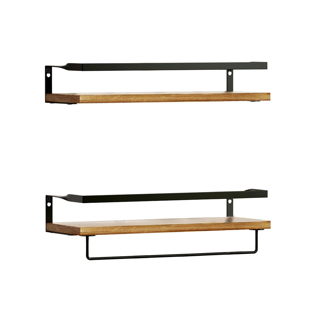 Set of 2 x Floating Wall Shelve Brackets with Towel Rail Rack DIY Wall Mount Rack Homecoze