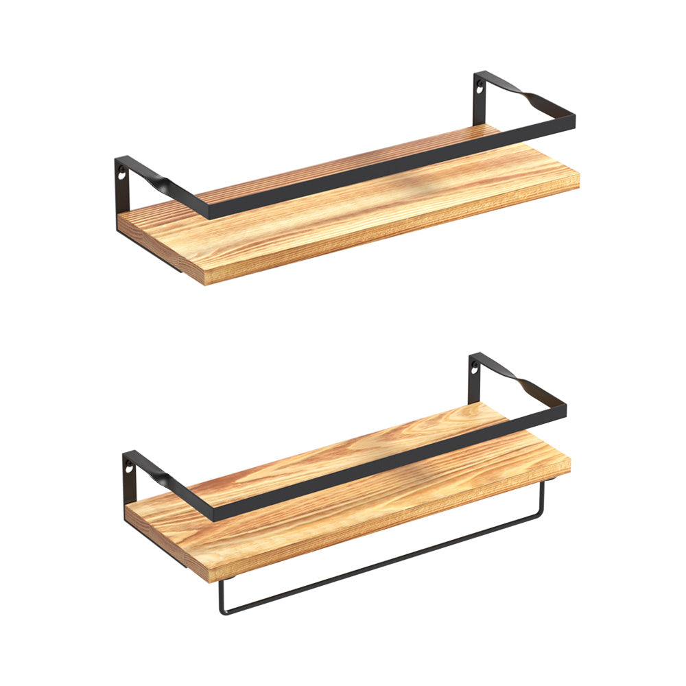 Set of 2 x Floating Wall Shelve Brackets with Towel Rail Rack DIY Wall Mount Rack Homecoze