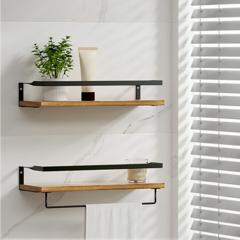 Set of 2 x Floating Wall Shelve Brackets with Towel Rail Rack DIY Wall Mount Rack Homecoze