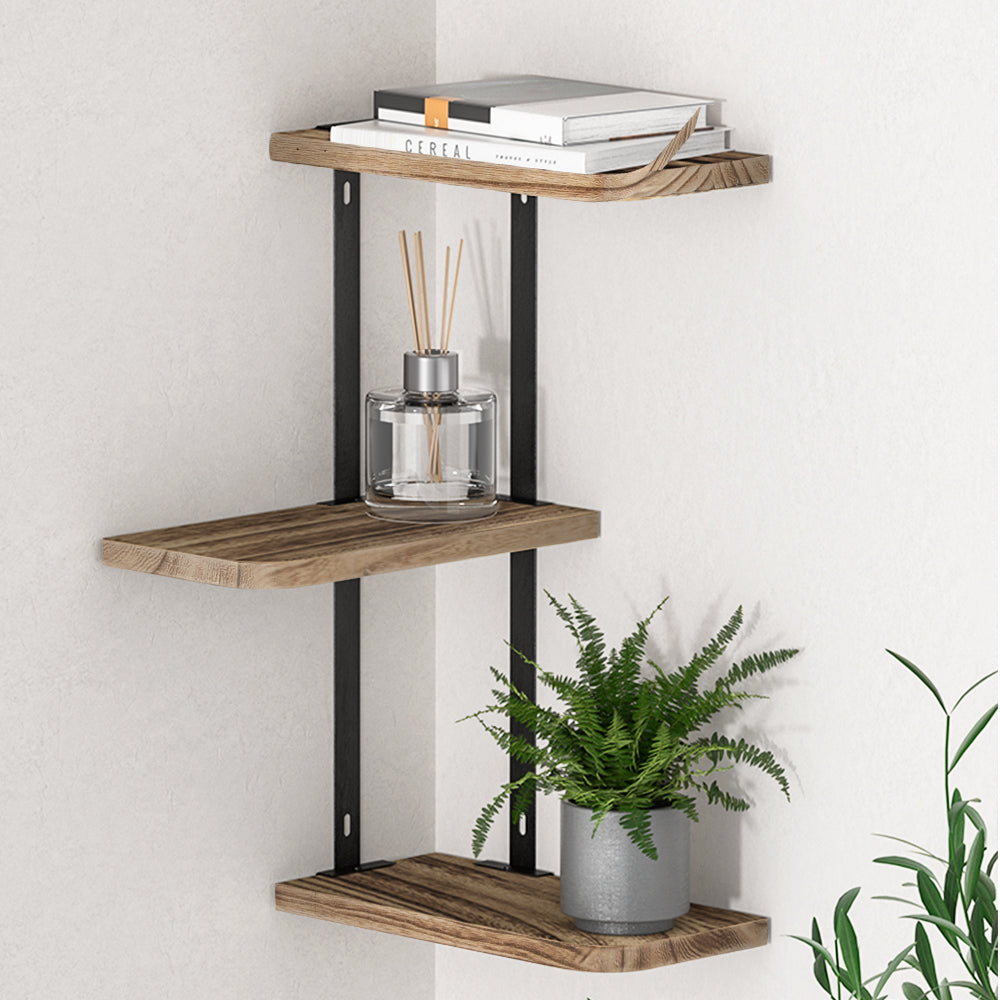 Floating Wall Shelves 3 Tiers Corner Display DIY Wall Mount Rack Homecoze