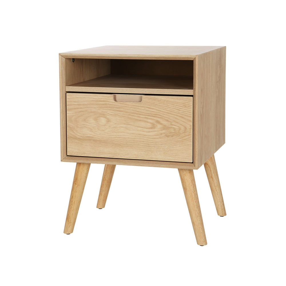 Rustic-Scandi Style Bedside Table with Drawer and Book Shelf Nightstand - Pine Homecoze