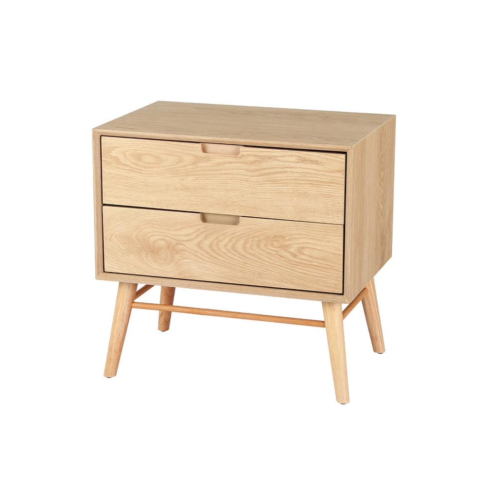Large Rustic-Scandi Style Bedside Table 2 Drawer Nightstand - Pine Homecoze