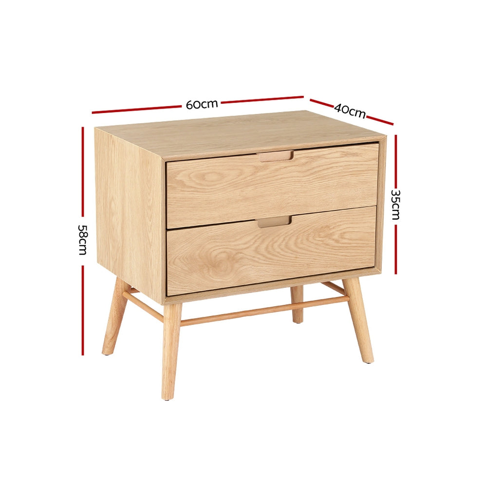 Large Rustic-Scandi Style Bedside Table 2 Drawer Nightstand - Pine Homecoze