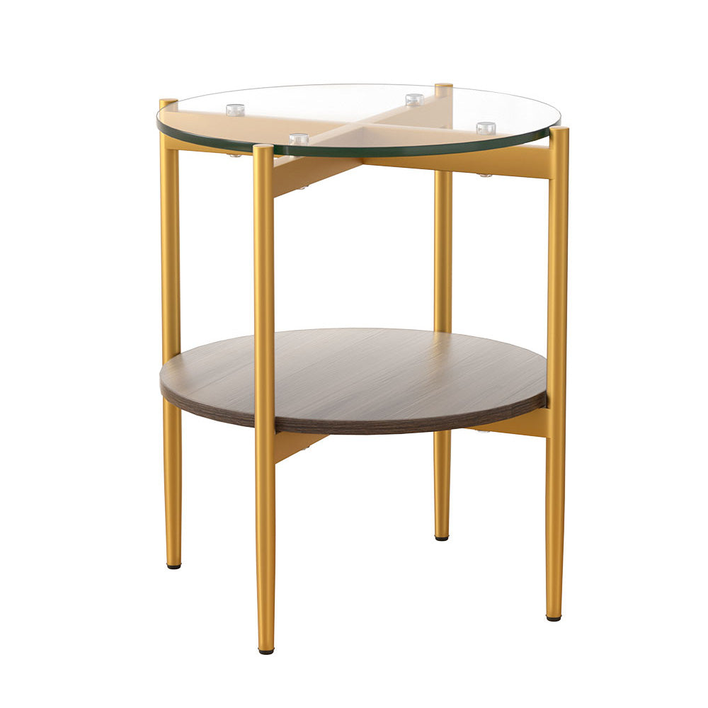 Modern Coffee Side Table Nightstand Gold Frame with Glass Top Homecoze