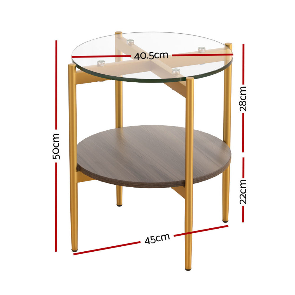 Modern Coffee Side Table Nightstand Gold Frame with Glass Top Homecoze