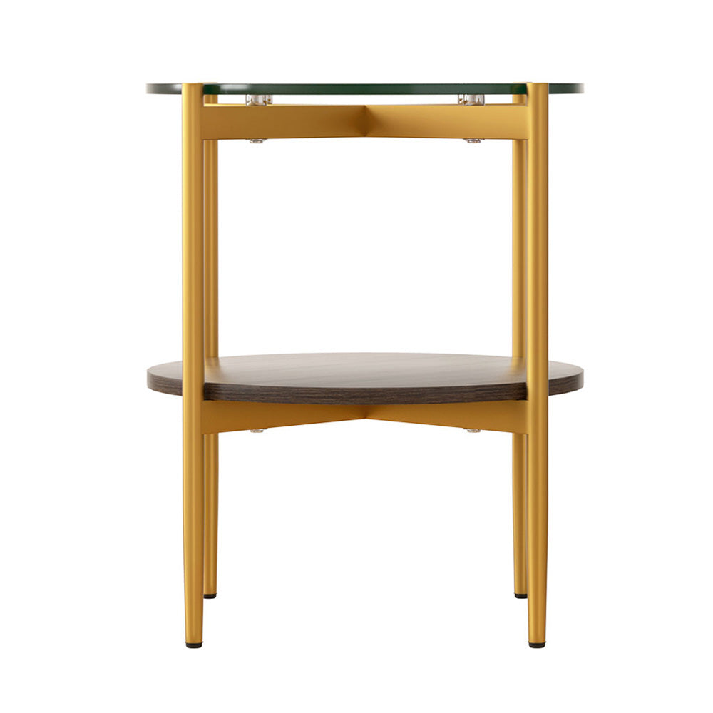 Modern Coffee Side Table Nightstand Gold Frame with Glass Top Homecoze