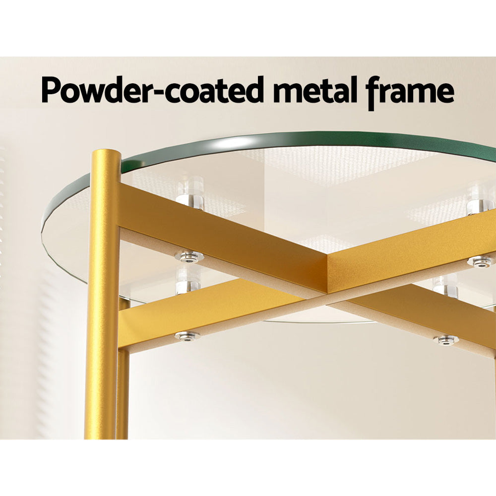 Modern Coffee Side Table Nightstand Gold Frame with Glass Top Homecoze
