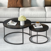 Set of 2 Nesting Coffee Tables Marble Style Top 80/60CM - Black Homecoze