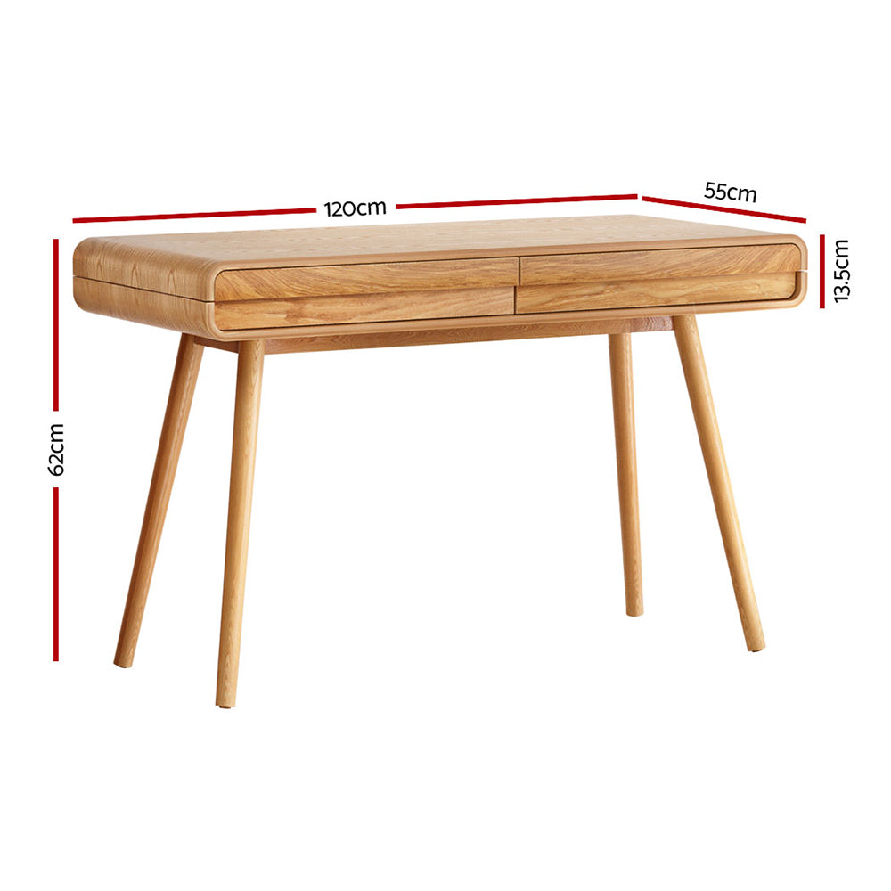 Scandinavian Style Modern Computer Desk Console Table 2 Drawer - Wood Homecoze