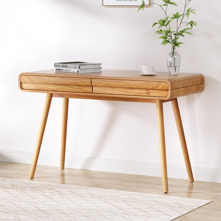 Scandinavian Style Modern Computer Desk Console Table 2 Drawer - Wood Homecoze