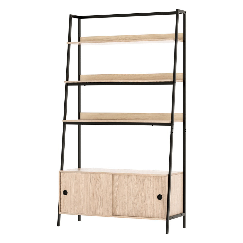 3 Tier Modern Display Bookshelf with Storage Cabinet - Oak