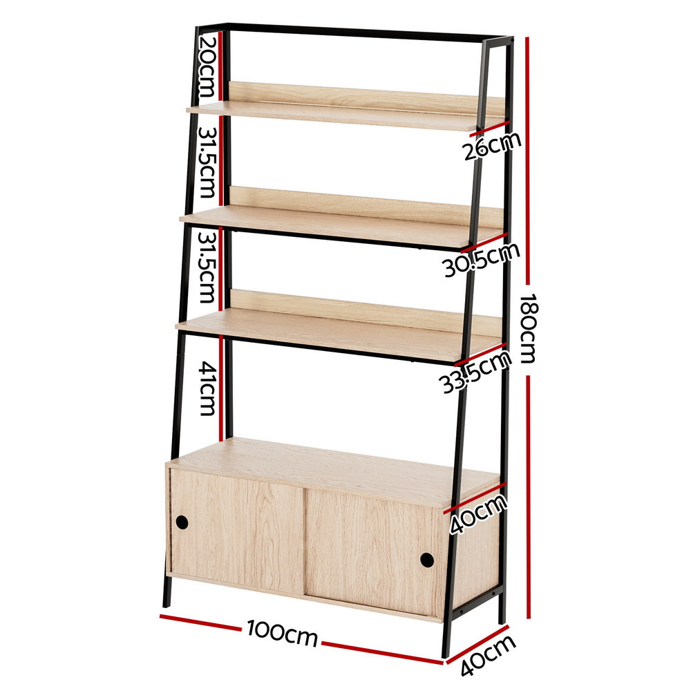 3 Tier Modern Display Bookshelf with Storage Cabinet - Oak