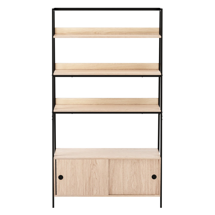 3 Tier Modern Display Bookshelf with Storage Cabinet - Oak