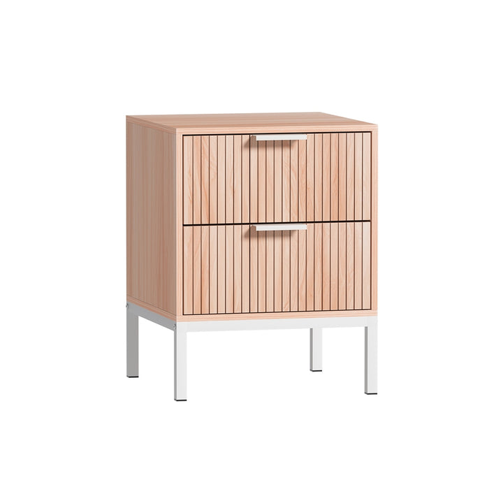 Modern Bed Side Table Nightstand with 2 Fluted Drawers - Pine & White Homecoze