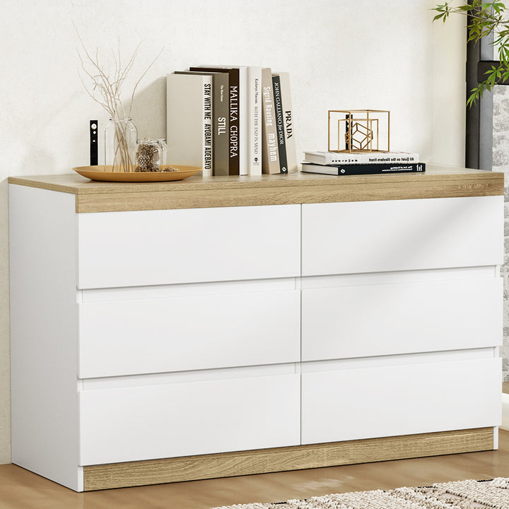 White & Wood Series Chest of Drawers Lowboy Modern Coastal Style Homecoze