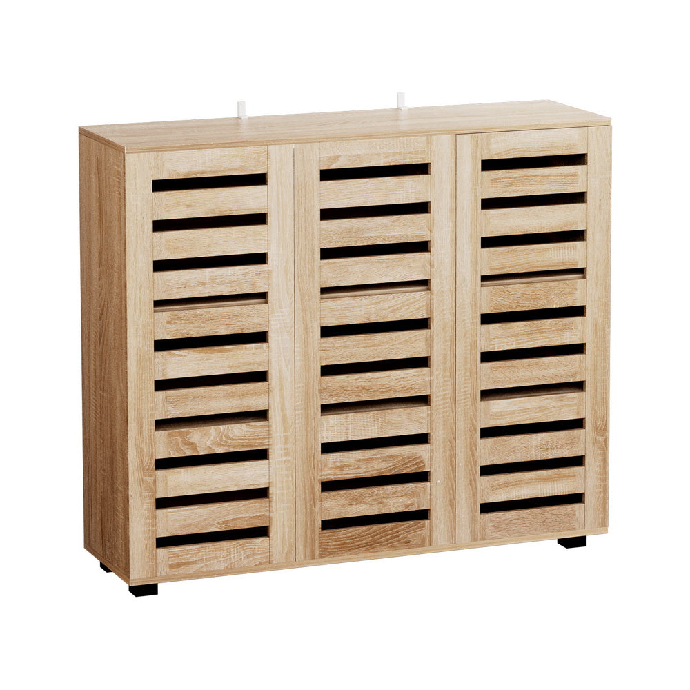 Modern 5 Tier Shoe Cabinet with 3 Ventilated Doors - Pine