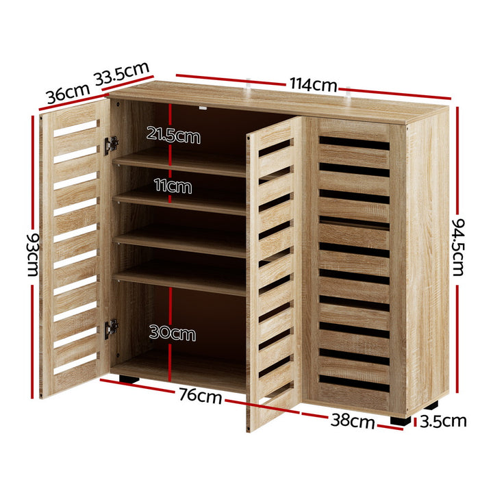 Modern 5 Tier Shoe Cabinet with 3 Ventilated Doors - Pine