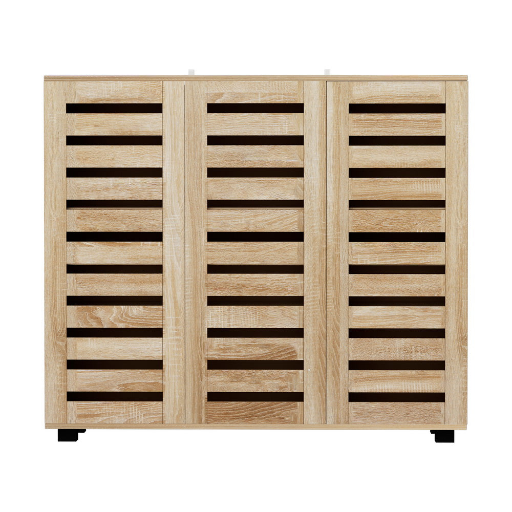 Modern 5 Tier Shoe Cabinet with 3 Ventilated Doors - Pine