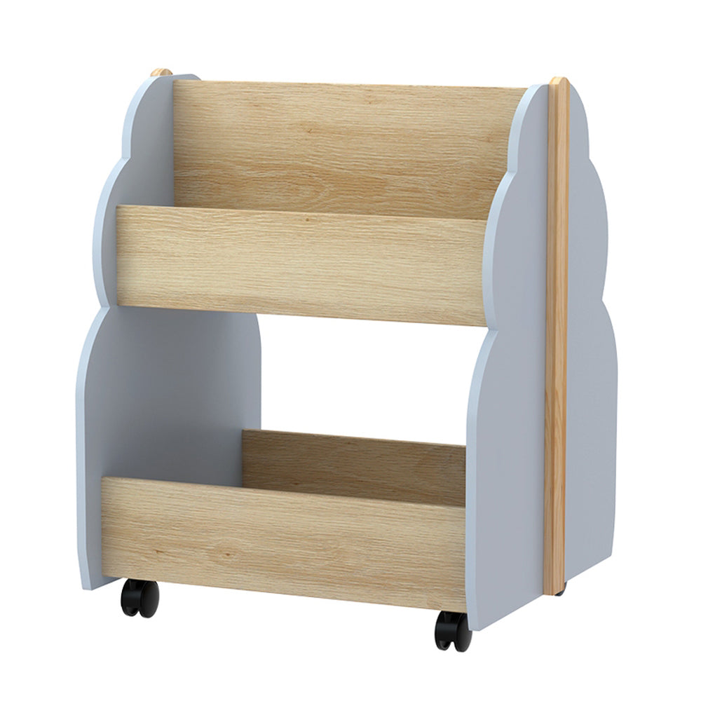 Kids Small Toy Box Bookshelf Storage Rack with Wheels - Grey & Pine - Homecoze