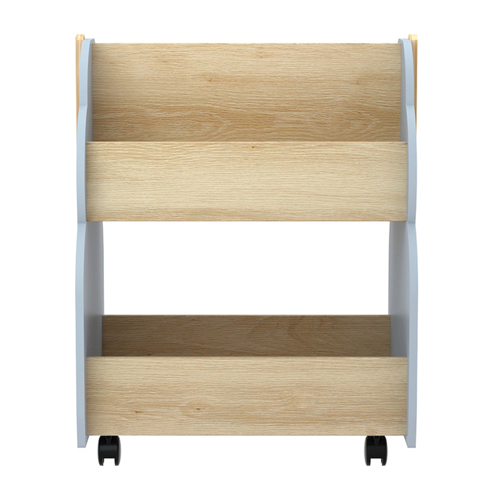 Kids Small Toy Box Bookshelf Storage Rack with Wheels - Grey & Pine - Homecoze