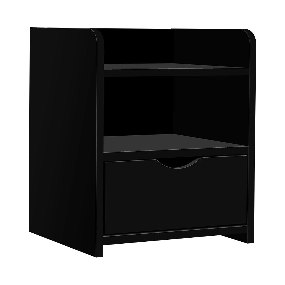 Bedside Table Storage Shelf with Drawer - Black - Homecoze