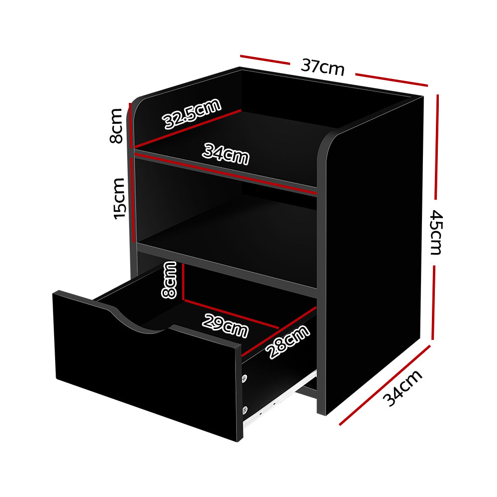 Bedside Table Storage Shelf with Drawer - Black - Homecoze