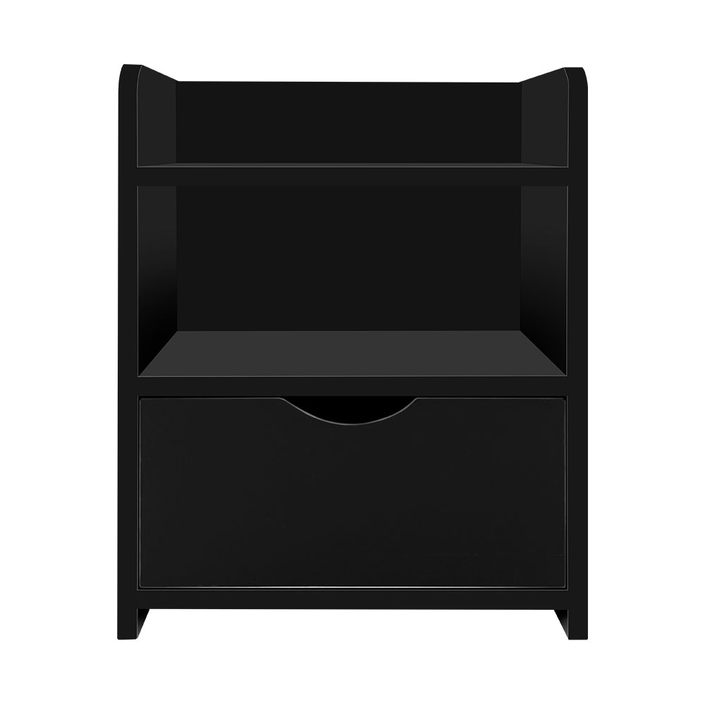 Bedside Table Storage Shelf with Drawer - Black - Homecoze