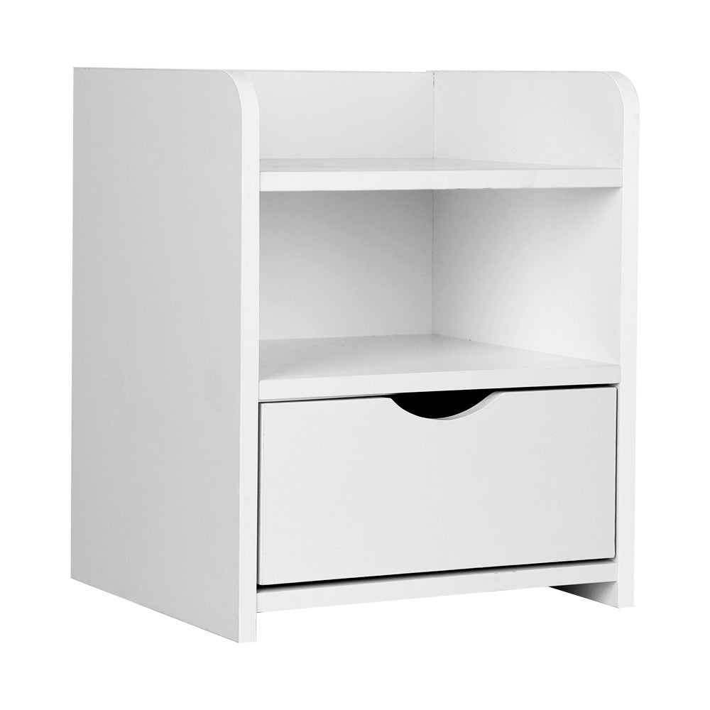 Bedside Table Storage Shelf with Drawer - White - Homecoze