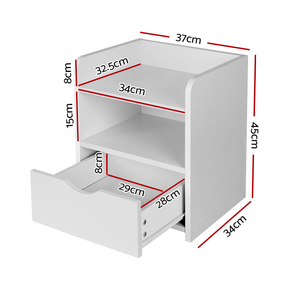 Bedside Table Storage Shelf with Drawer - White - Homecoze