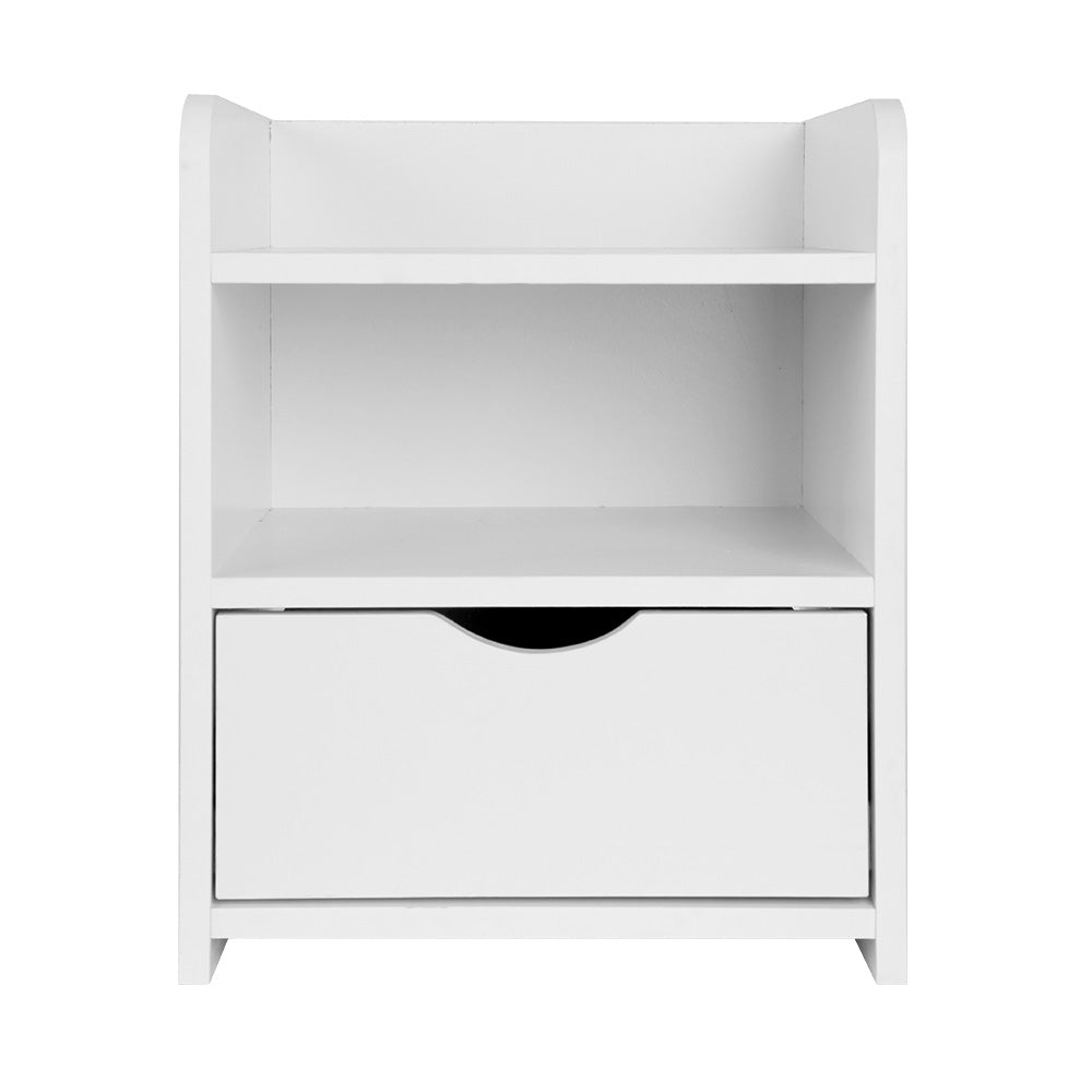 Bedside Table Storage Shelf with Drawer - White - Homecoze